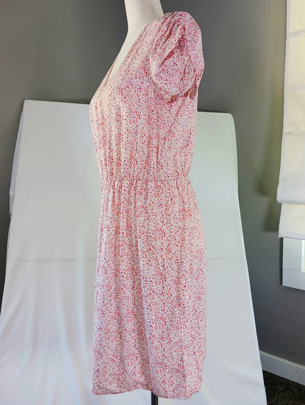 BANANA REPUBLIC Pink Floral Sundress Cotton Puff Sleeve Print Cottagecore Size M - Picture 8 of 12